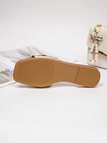 2023 Của phụ nữ Bằng phẳng Chóp giầy hình vuông Trong suốt Trang trí ngọc trai Dép đi trong nhà Cho mùa xuân Và Mùa hè - Vàng - Xem 6