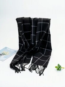 1 件男女通用条纹仿羊绒颈部保暖围巾，适合外出、团购、旅行、礼物、秋冬 - 黑與白 - 查看 5