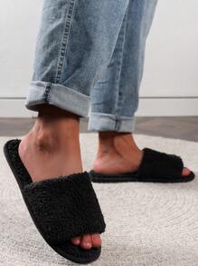 男士室内拖鞋，情侣拖鞋，静音防滑拖鞋，新款秋冬加厚绒面家居拖鞋 - 黑色 - 查看 4