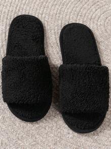 男士室内拖鞋，情侣拖鞋，静音防滑拖鞋，新款秋冬加厚绒面家居拖鞋 - 黑色 - 查看 1
