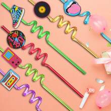 8pcs 80s Theo chủ đề Buổi tiệc Có thể tái sử dụng Xoắn ốc Ống hút - Nhiều màu - Xem 2