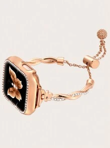 Compatible With Apple Watch Cross Strap Rhinestone Bracelet Women's Watchband - Rose Gold - View 1