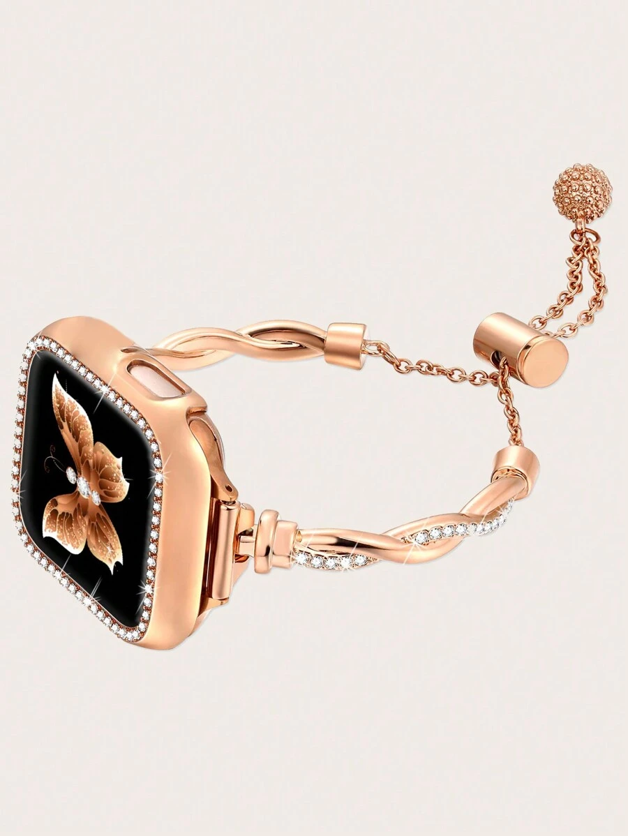 Compatible With Apple Watch Cross Strap Rhinestone Bracelet Women's Watchband - Rose Gold - View 1