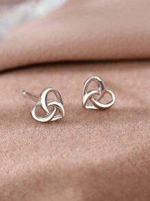 1pair Elegant & Simple Interwoven Small Heart Shaped Stud Earrings Valentines - Antique Silver - View 2