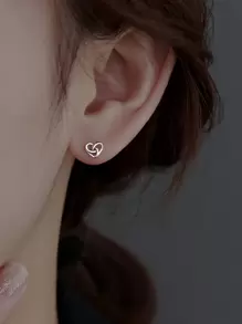 1pair Elegant & Simple Interwoven Small Heart Shaped Stud Earrings Valentines - Antique Silver - View 3