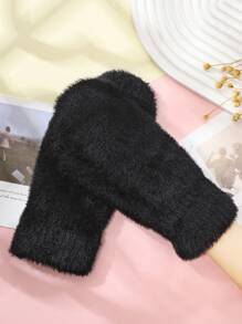 1 雙女冬季襯黑色全指手套,適合日常戶外保暖使用 - 黑色 - 查看 1