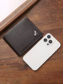 1pc Men's Classic Business & Casual Solid Color Retro Short Wallet With Card Slot For Driving License Old Money Style Men - Coffee Brown - View 2