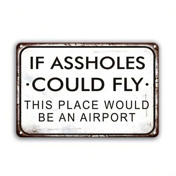1PC,Funny Decoration Sarcastic Bar Metal Tin Signs Garage Tin Sign Man Cave Signs Humor Office Wall Decor If Assholes Could Fly This Place Would Be An Airport Retro Art Painting Home Decor12" X 8"inch