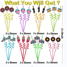 8pcs 80s Theo chủ đề Buổi tiệc Có thể tái sử dụng Xoắn ốc Ống hút - Nhiều màu - Xem 3