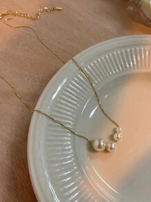 1 Miếng Trân châu Vòng cổ dây  Nữ Sang trọng Xương quai xanh Chuỗi Thanh lịch Cái cổ Phụ kiện Đối với phụ nữ - Vàng - Xem 4