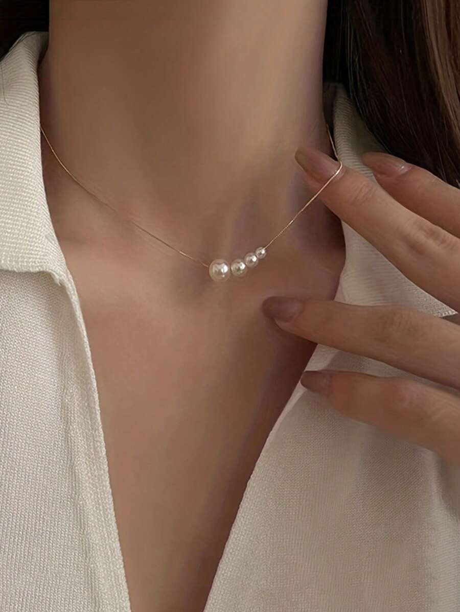 1 Miếng Trân châu Vòng cổ dây Nữ Sang trọng Xương quai xanh Chuỗi Thanh lịch Cái cổ Phụ kiện Đối với phụ nữ - Vàng - Xem 1