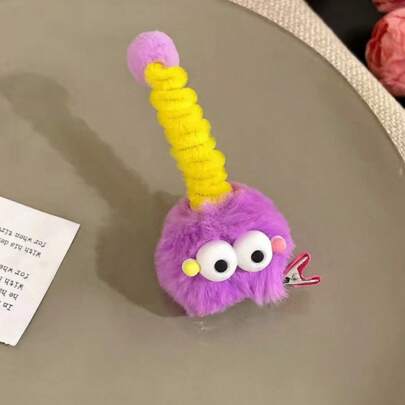 1pc Cute Fluffy Coal Ball Twist Barrette, Funny Hair Accessory For Girls