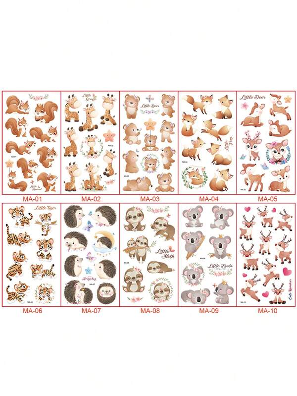 10 Sheets Animal Temporary Tattoos, Waterproof Fake Tattoos Toys