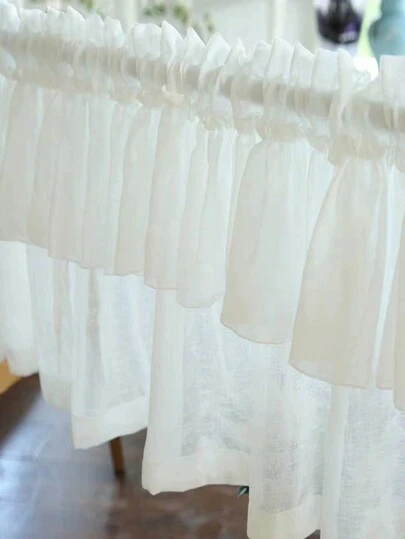 1pc Simple Cafe Curtain, Windowsill Short Curtain, No Drilling Required, Bedroom Decor Curtain, Semi-Sheer, Rod Pocket