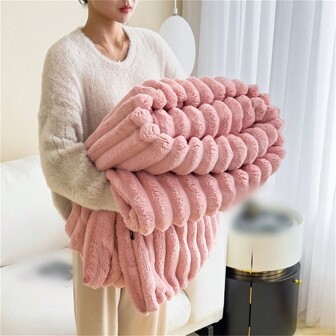 1pc Plain Color Thickened Flannel Fleece Blanket