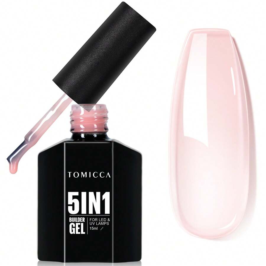 TOMICCA月光白/淺紫/桃紅/淺杏仁/淺粉色建築凝膠5合1 UV/LED快速幹凝膠,15毫升/瓶,適用於指甲延伸,修復,增強,貼紙和鑽石附件,適合家居自製或送禮。 - 淺粉色 - 查看 1