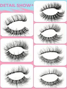 Asiteo 7 Pairs 3D Transparent False Eyelashes With Natural Delicate Faux Mink Lashes, 7 Mixed Styles, Fluffy & Curly Cat Eye Lashes - 黑色 - 查看 6