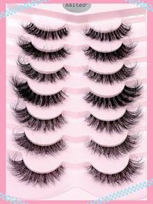 Asiteo 7 Pairs 3D Transparent False Eyelashes With Natural Delicate Faux Mink Lashes, 7 Mixed Styles, Fluffy & Curly Cat Eye Lashes - 黑色 - 查看 3