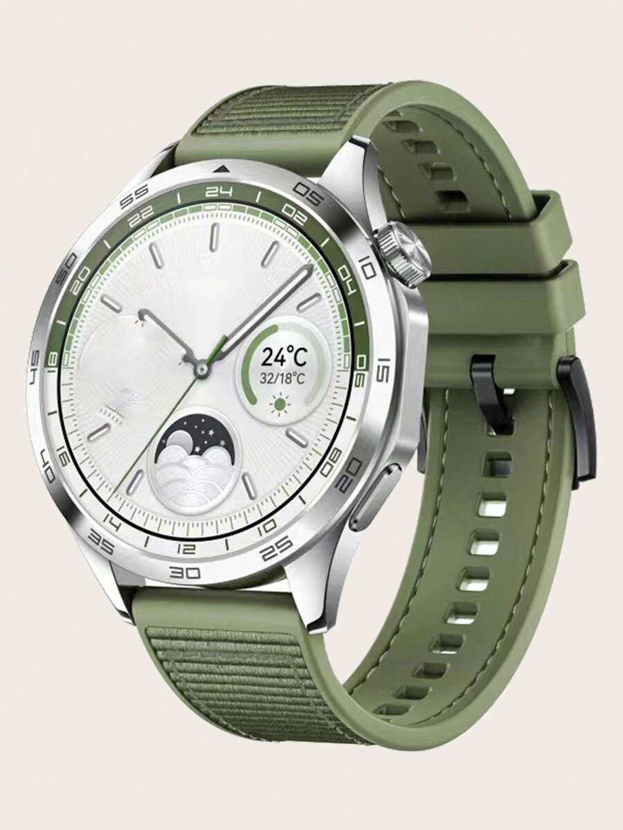 1入綠色尼龍複合編織矽膠手錶表帶,適用於華為/三星22毫米手錶,帶有20毫米適配器,適用於男女 - 軍綠色 - 查看 1