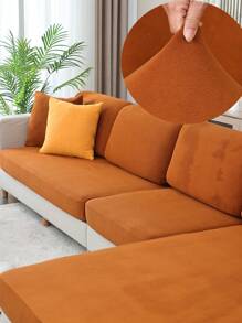 1pc Plush, All-season, Elastic Sofa Cushion Cover, Simple Modern Style, Anti-slip Sofa Pad, Living Room Sofa Protector, Fits L-shaped And 1-4 Seat Sofas - coffee color - View 2