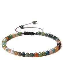 1 pulsera trenzada a mano estilo bohemio con piedra natural de 4mm y cuentas de cristal con energía curativa, joyería ajustable