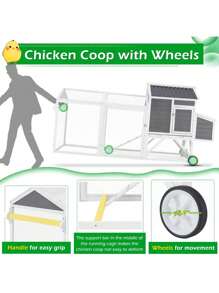 YODOLLA 95" Large Chicken Cage With Run Outdoor Yard Poultry Cage Wooden Chicken Hutch Tractor With Nesting Boxes Ramps Removable Tray - Grey - View 3