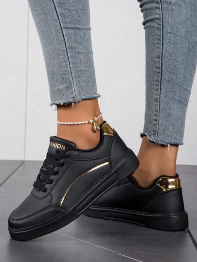 Women's Casual Lace Up Low Top Sneakers, Comfortable Flat Outdoor Sports Shoes, Spring