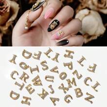 26 件/包金色底部合金水钻英文字母美甲装饰配件 DIY 指甲饰物指甲宝石美甲用品指甲