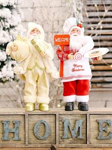 1pc-Standing Santa Claus Statue, Santa Figurines Christmas, Merry Christmas Figure Decorations, Xmas Gifts Santa Claus Figurines Christmas Figure Decorations, Christmas Indoor Ornament, Christmas Gift, Handmade Santa Claus Statue With Gift Bag And Present, Suitable For Home, Office Desk, Christmas Party Decorations, Holiday Party Home Decor, Gift Party Centerpiece(Gold)