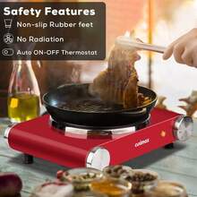 Cusimax 1500W Electric Single Hot Plate Cooktop,Stainless Steel Countertop Burner With Temperature Control,Portable Cast Iron Electric Stove,Great For RV/Home/Camping,Easy To Clean - Red - View 5