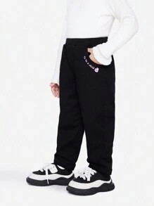 Annil Girls' Casual Versatile Double Layer Warm Pants Black