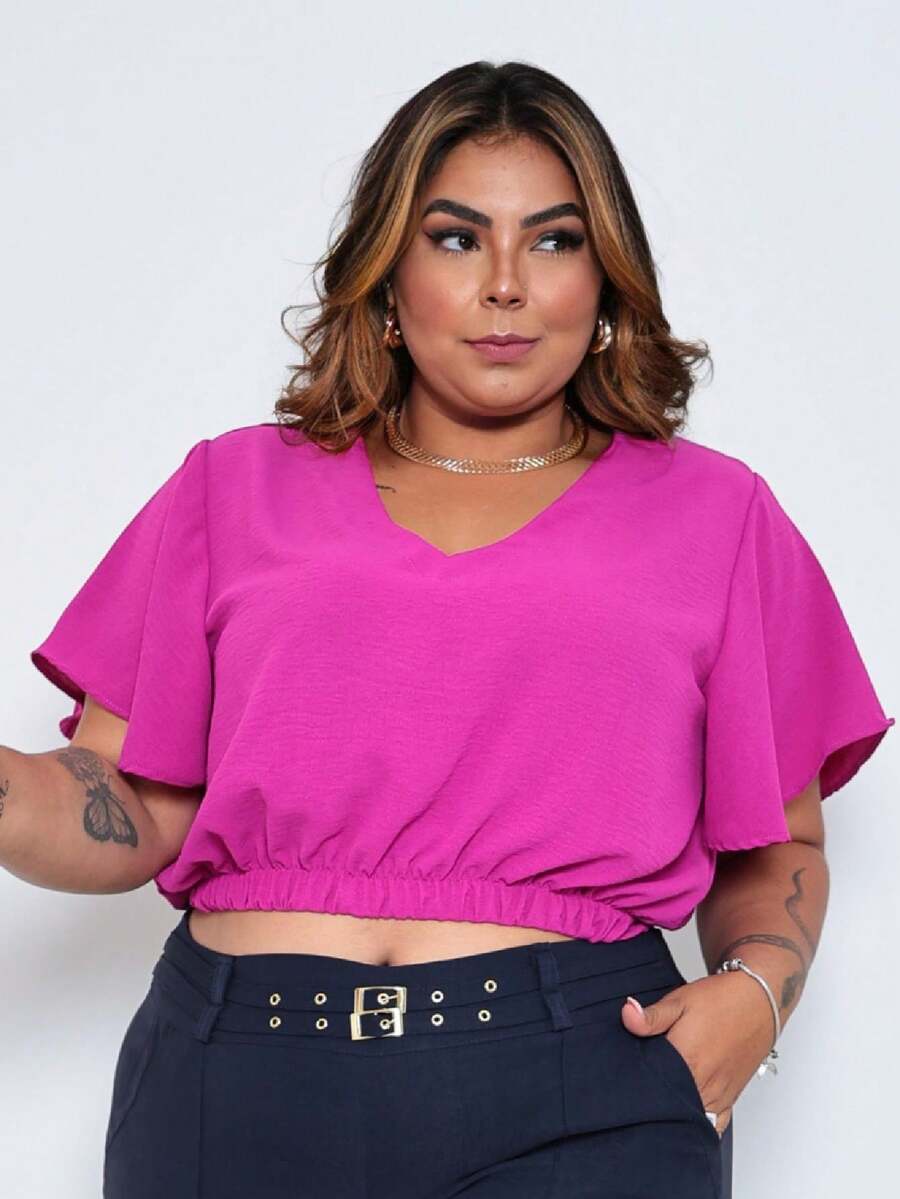 Plus Size Blouses - 玫瑰紅 - 查看 1