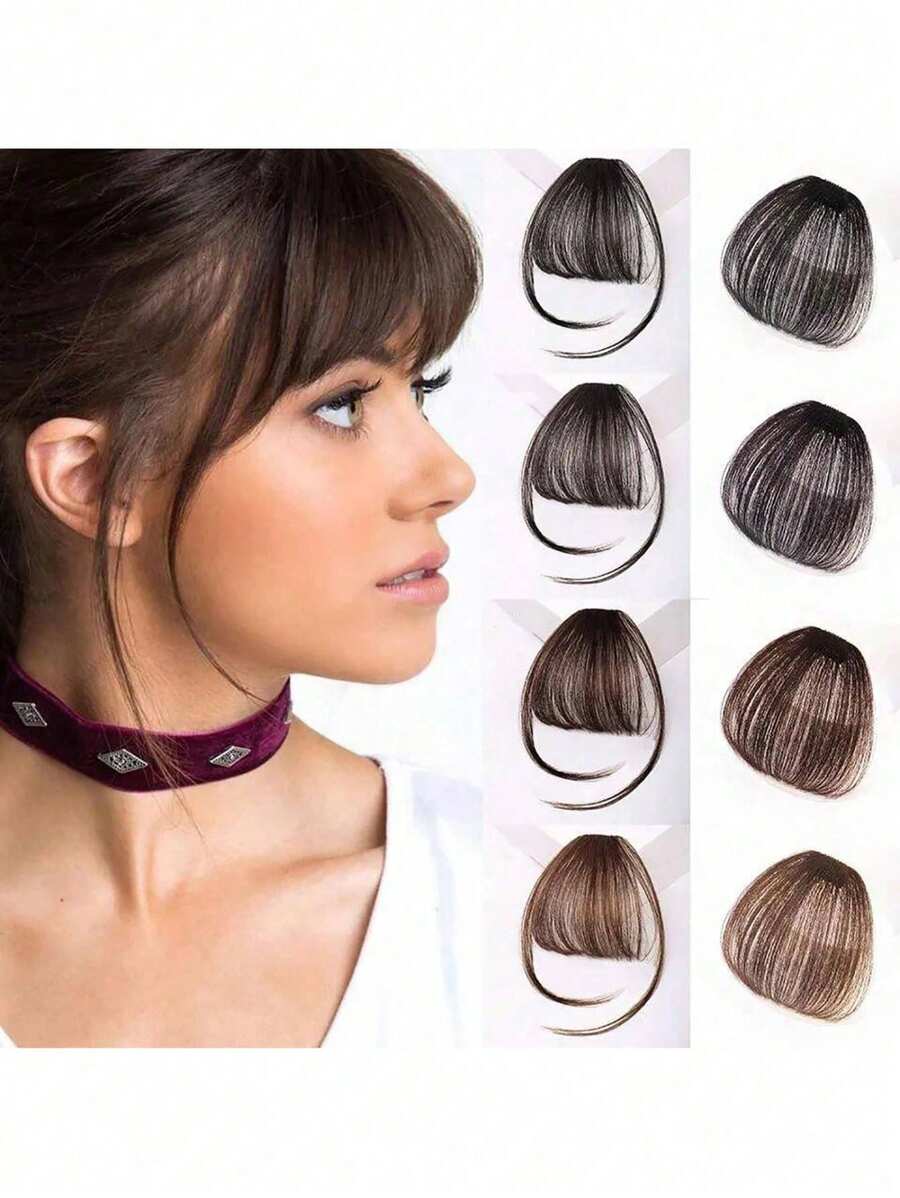 Sợi tổng hợp Không khí Tóc mái Chống nóng Miếng tóc giả Tóc NỮ Tự nhiên Ngắn Ánh sáng Nâu Tóc mái Kẹp tóc Đối với - Black-brown - Xem 1