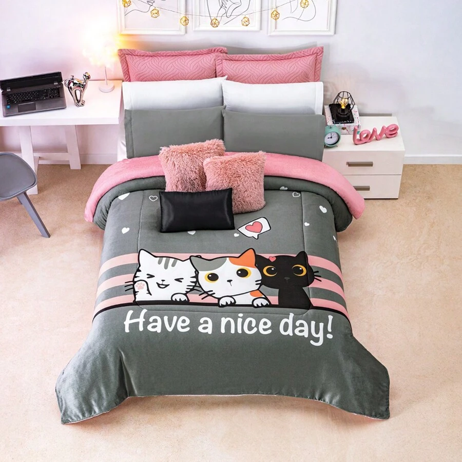 Concord Cobertor Calientito Gatitos Kawaii Rosa – Súper Suave - Gris - Ver 1