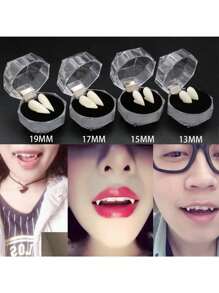 1pc Fake Teeth (small Fangs Or Denture) With English Instruction, Vampire Zombie Horror Props - White - View 2