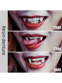 1pc Fake Teeth (small Fangs Or Denture) With English Instruction, Vampire Zombie Horror Props - White - View 1