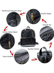 DIY Itabag Backpack, Double Window Candy PU Leather School Rucksack, Cute Clear Shoulder Bag Transparent Kawaii Daypack Travel Bag For Pins Display - Black - View 3