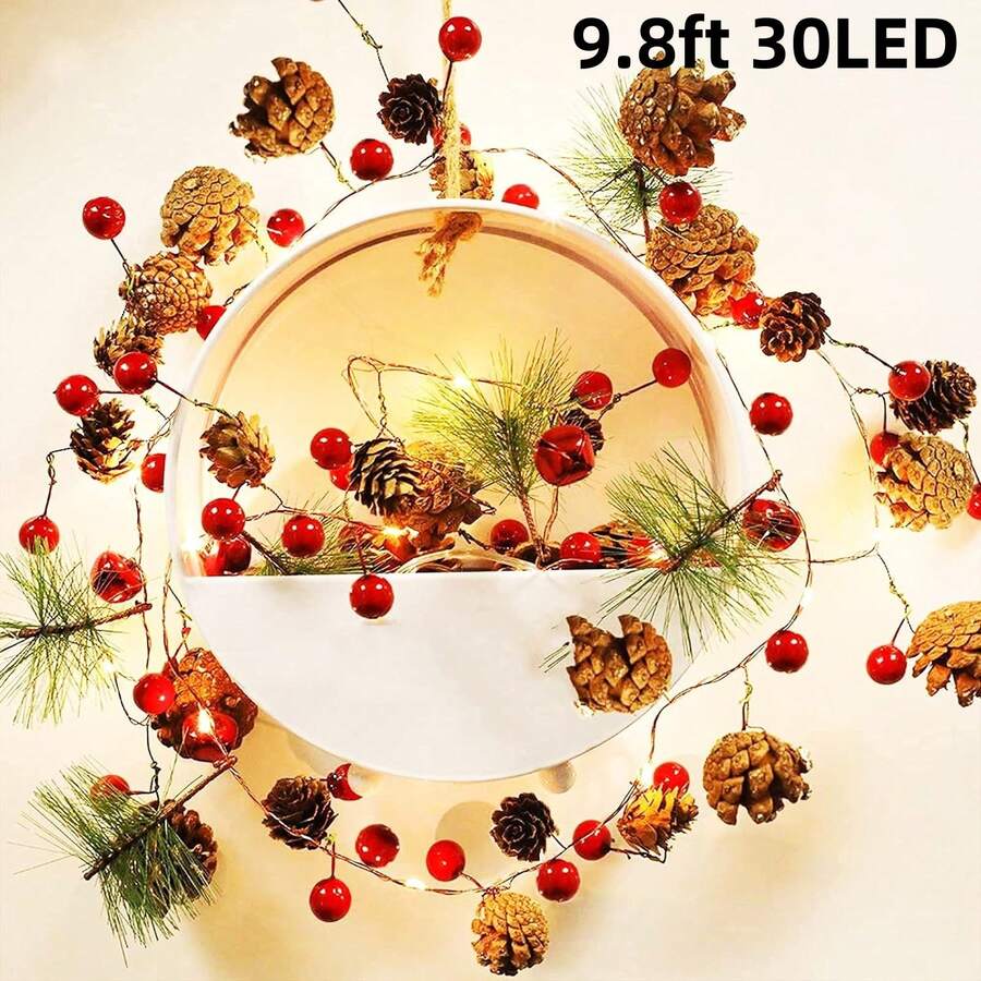 9.84ft 20 Rose ,Flower String, Holiday Lights Indoor For Christmas Bedroom Wedding Valentines Day Decorations,Christmas Garland Pinecones Red Berry Garland Garland For Mantle Fireplace Table Indoor Outdoor Garland Decor Party Birthday,Valentine'S Day,Mother'S Day Gift - 香檳色 - 查看 1