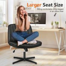 Sweetcrispy Office Chair Armless Desk Chair No Wheels Cross Legged Office Chair Wide Swivel Home Office Desk Chairs - màu đen - Xem 2