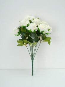 每束9朵人造絲大玫瑰花,適用於家居裝飾、婚禮佈置、手持花束 - 白色 - 查看 4