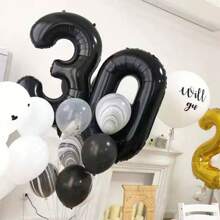 1 个，32 英寸黑色数字气球，适用于生日、婚礼、周年纪念、节日装饰和派对气球 - 黑色 - 查看 3