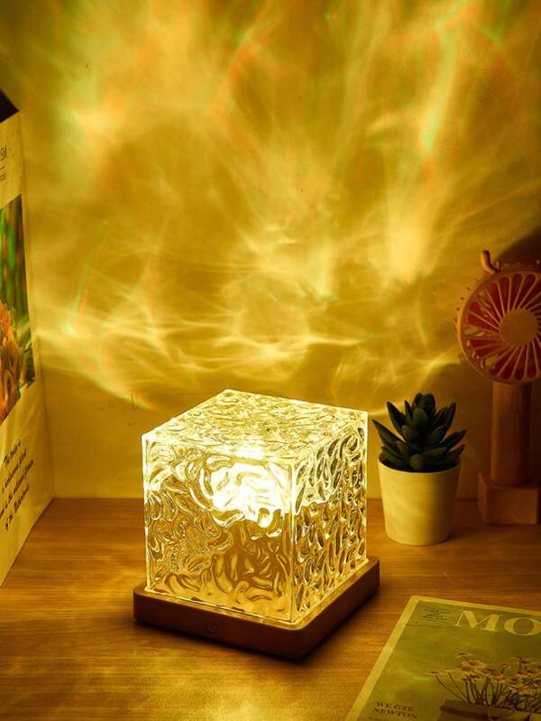 Luz nocturna dinámica rotativa con diseño de agua y efecto de llama de cristal, impresión de agua rotativa, con control remoto para ajustar 16 colores, promueve efectivamente el sueño, adecuada para sala de estar, estudio, dormitorio, oficina, fiesta de cumpleaños, un buen regalo
