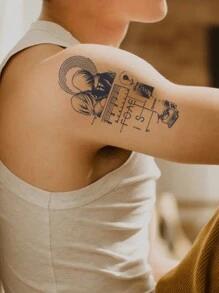 1pc Waterproof Non-reflective Music Note Rose Pattern Tattoo Sticker For Men's Arm