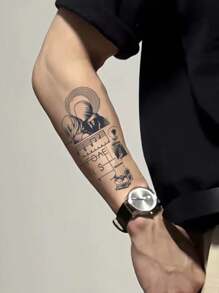 1pc Waterproof Non-reflective Music Note Rose Pattern Tattoo Sticker For Men's Arm