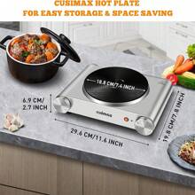 Cusimax 1500W Electric Single Hot Plate Cooktop,Stainless Steel Countertop Burner with Temperature Control,Portable Cast Iron Electric Stove,Great For RV/Home/Camping,Easy to Clean - 銀色 - 查看 8
