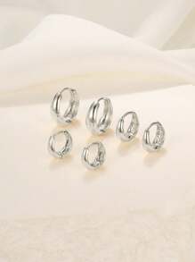 6pairs/set Simple C-shaped Copper Earrings For Women, Ideal For Dating And Vacation, Gift - Silver - View 2