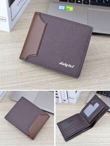 1pc Men's Coffee-brown Slim Wallet, Minimalist Leather Bifold Front Pocket Wallet With 8 Card Slots, 2 Bill Pockets, And 1 Id Window - Coffee Brown - View 3