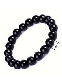 1條黑曜石簡約圓珠手鏈,有助放鬆焦慮,適用於男女瑜珈冥想飾品 - 黑色 - 查看 5