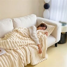 1pc Solid Color Plush Thickened Blanket - White - View 8