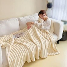 1pc Solid Color Plush Thickened Blanket - White - View 2